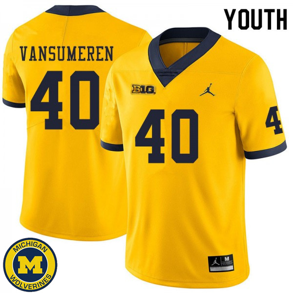 Youth University of Michigan #40 Ben VanSumeren Yellow Football Jersey